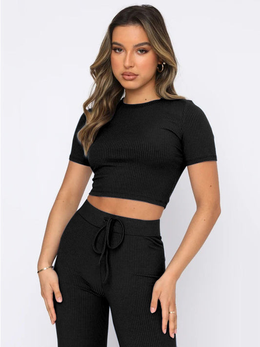 Fitted Crop T Shirt and Pants Set