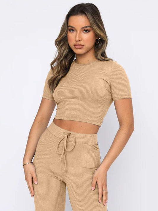 Fitted Crop T Shirt and Pants Set
